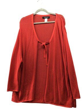 Jones‎ New York Open Knit Cardigan Womens 3X Red Tie Front Stretch Sheer